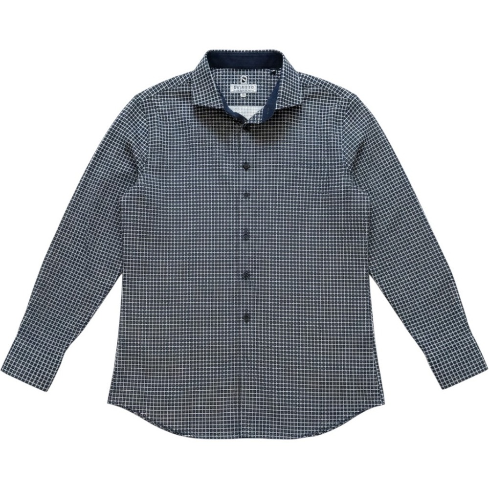Desoto Button Up Shirt Mens Medium Blue Excellent Geometric Grid Long Sleeve